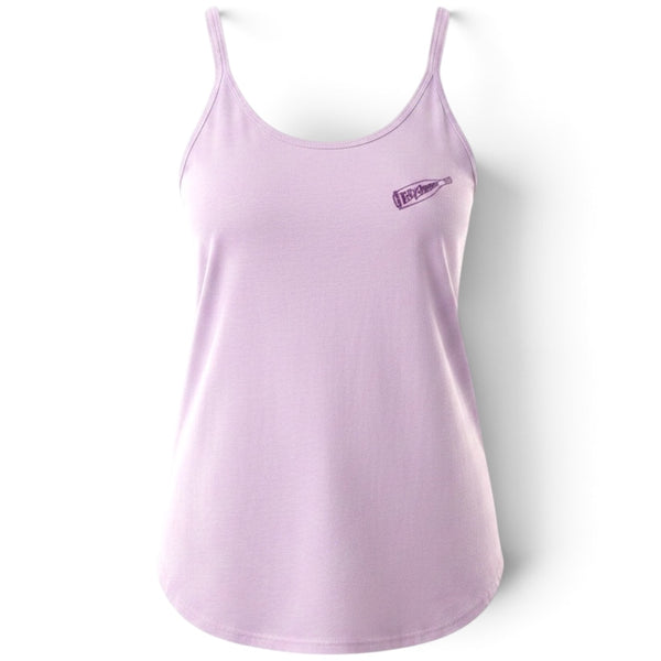 Women's Octopus Festival Tank in Lavender — front detail, message in a bottle logo graphic on chest | Lost Boy Creations Key West