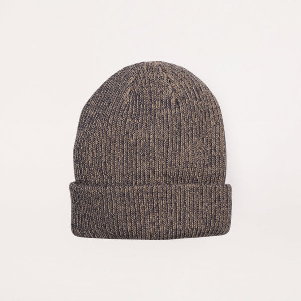 Lost Boy Creations smoke grey heathered rib-knit beanie with a fold-over cuff on a neutral background.
