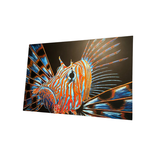 Lost Boy Creations Venom art print featuring a vibrant orange and blue lionfish illustration on a black background