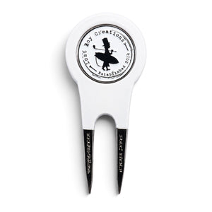 Lost Boy Creations white divot tool with a black metal magnetic ball marker featuring the LBC logo