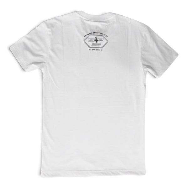 Men's Lost Boy Silhouette Tee white back flat lay with black LBC logo graphic on upper back | Lost Boy Creations Key West