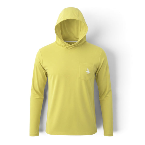 LBC Hooded Sun Shirt green colorway — UPF 20+ bamboo hooded sun shirt with chest pocket and LBC logo detail | Lost Boy Creations Key West