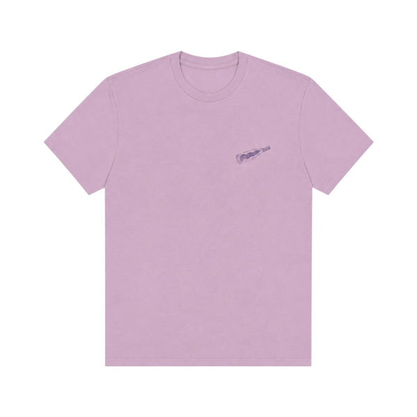 Men's Octopus Tee 2.0 in Purple — front flat lay, darker purple bottle graphic on left chest | Lost Boy Creations Key West