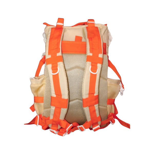 Lost Boy Creations 45L adventure backpack Orange Cream colorway back view showing padded straps and back panel | Lost Boy Creations Key West