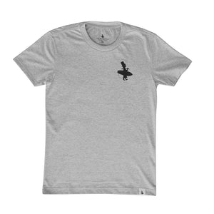 Men's Pirate Tee 2.0 in Heather Gray — front view with Lost Boy silhouette logo on left chest | Lost Boy Creations Key West