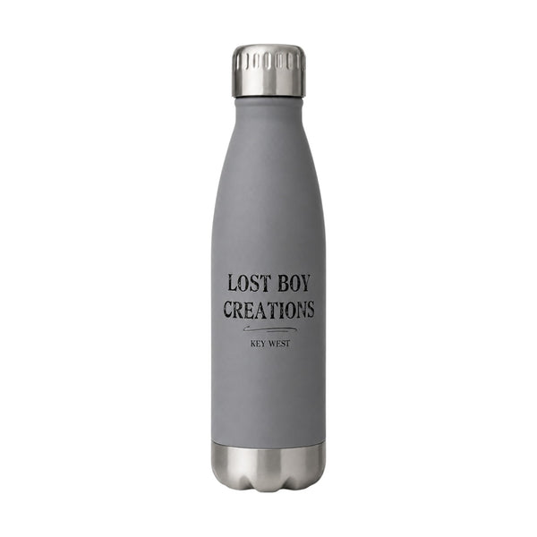 Lost Boy Water Bottle in Slate — back view, 16 oz insulated stainless steel | Lost Boy Creations Key West